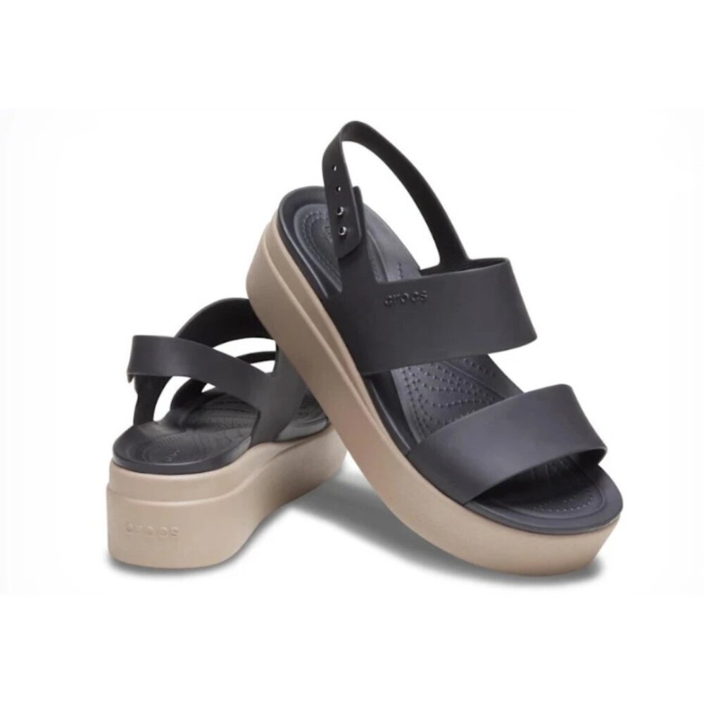 Crocs Women's Brooklyn Low Wedge Platform Sandal Black/Mushroom Sz 7, 11 NEW